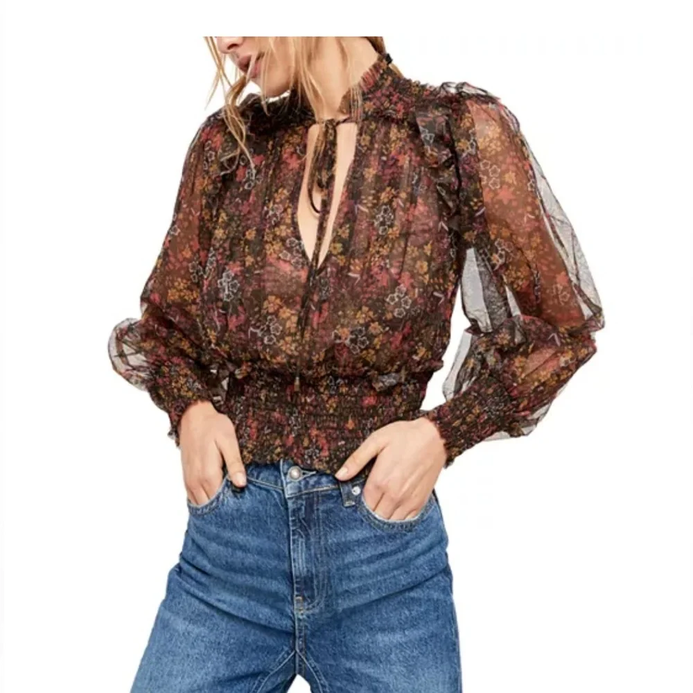 FREE PEOPLE
Twyla Smocked Floral Mesh Top - Picture 7 of 14